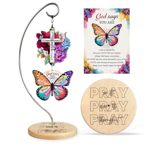 Christian Desk Decor with Butterfly and Cross Ornament for Women