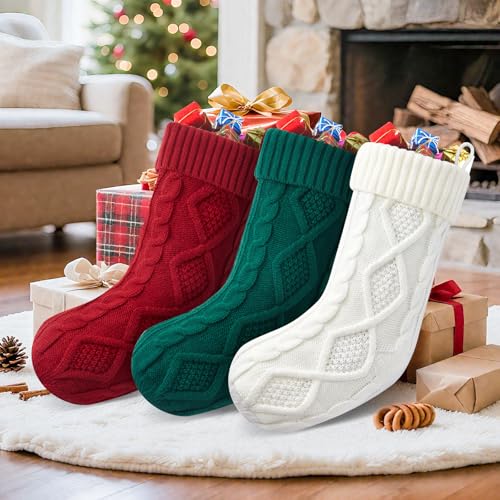 Minetom 6-Pack Christmas Stockings 18-Inch Knit Red Green White with DIY Snowman Name Tags