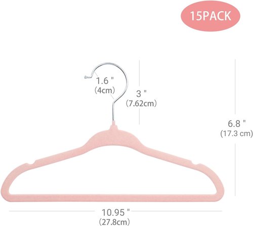 ManGotree Baby Hangers - Ultra Thin Non-Slip Kids Coat Hangers | 15 Pack in Light Pink