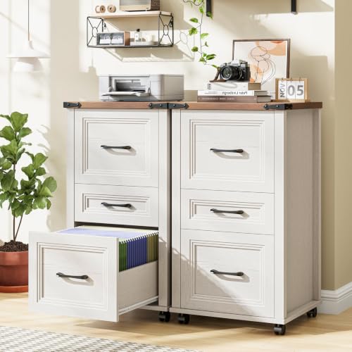 3-Drawer Mobile File Cabinet with Wheels, Rustic Farmhouse Printer Stand