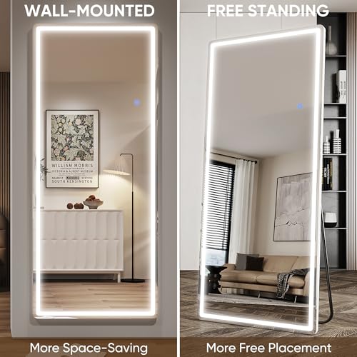 LED Full Length Mirror 58" x 18" Lighted Body Mirror with 3-Color Dimming