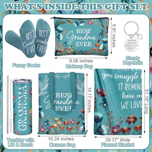 Geiserailie 6-Piece Grandma Gift Set with Blanket, Tumbler & Socks (Vibrant Style)