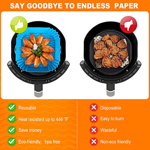 8-Inch Square Silicone Air Fryer Liners - Reusable 2-Pack (Fits 4 to 7 QT)
