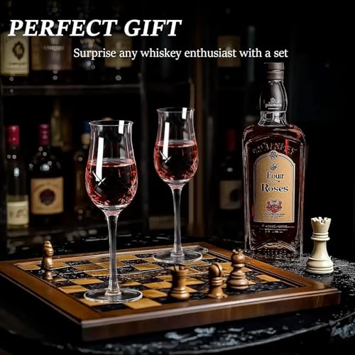 Comfit Hand Cut Tulip Engraved Crystal Snifter Glasses Set of 4 – 4oz Whiskey & Brandy Glasses