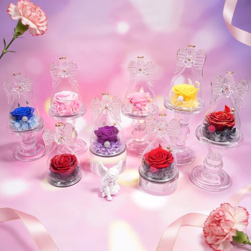 Preserved Real Rose in Glass Angel Figurine, Eternal Flower Gift