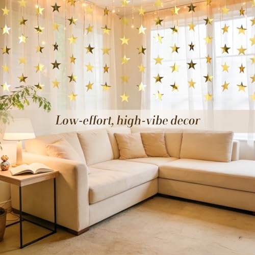 Golden Star Garland Banner - 104ft Glitter Hanging Decorations for Parties