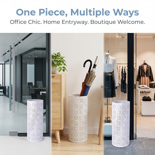 Metal Umbrella Stand for Entryway, Round Rustproof Organizer with 3 Hooks