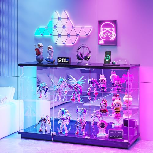 RGB Glass Display Cabinet with Lock and Motion Sensor, Black