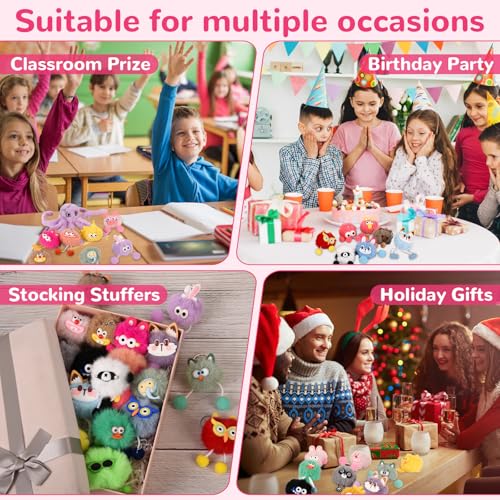 30 Pcs Cute Plush Keychain Bulk Set - Kawaii Soft Animal Party Favors