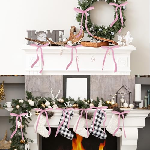 Pink Velvet 24-Pack Christmas Bow Ornaments for Wreaths & Gift Wrapping - 7x5 in