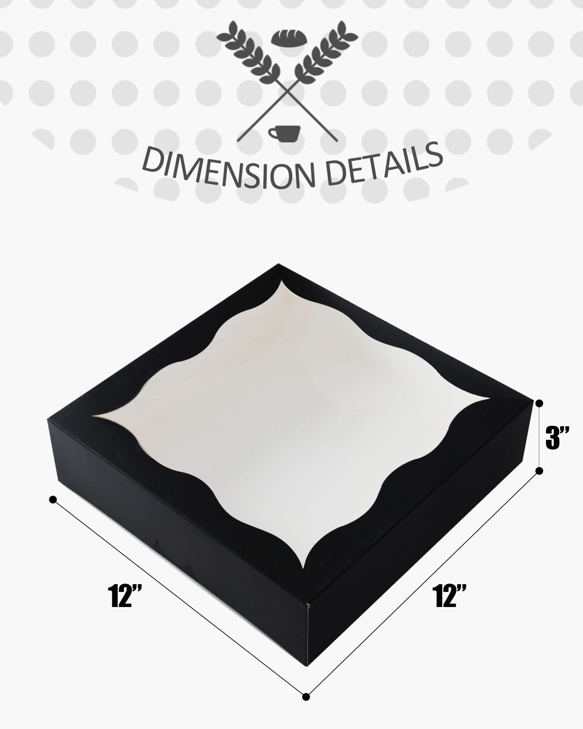 qiqee Auto-pop Up Black Pie Boxes with Window 24Packs 12x12x3 Inch Cookie Donut Bakery Box