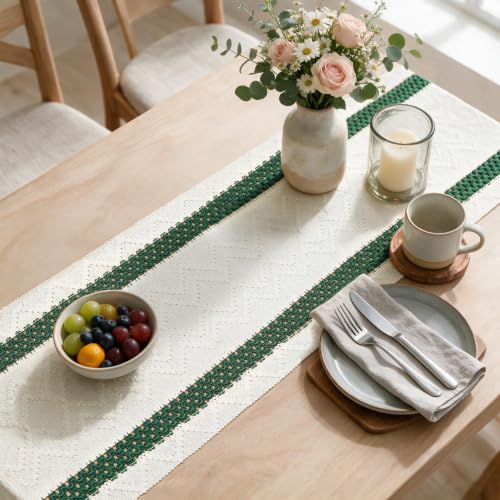 Artoid Mode Forest Green Stripe Woven Table Runner 12x90 Inch