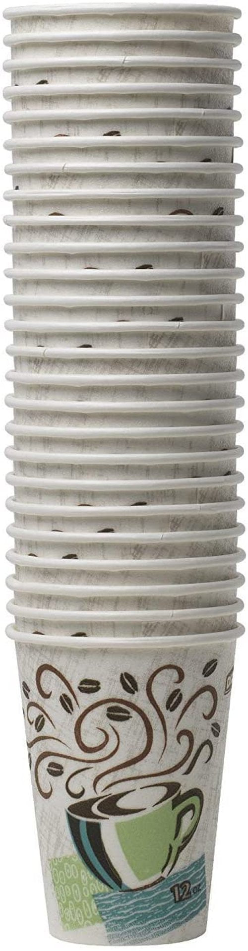 DuraCasa Straws and Dixie PerfecTouch 12 Oz. 100 Ct. Insulated Paper Hot Coffee Cups and Drinking/Stirring Stick Bundle, Disposable Hot Coffee Cups (100 Cups, 100 Straws)