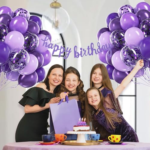 60pcs Purple Balloon Arch Kit with Metallic and Confetti Balloons for Party