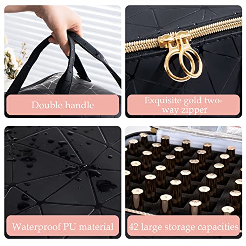 Uross Large Black Nail Polish Organizer Bag Holds 42 Bottles & Lamp