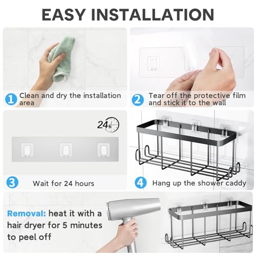 14-Pack Adhesive Shower Caddy Replacement Hooks, Waterproof Wall Strips