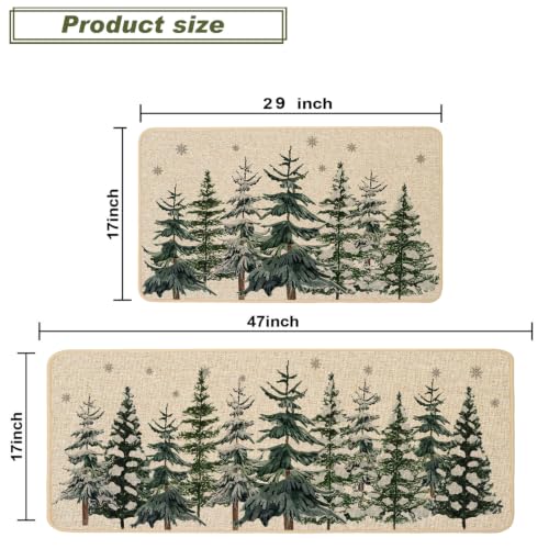 Baccessor Christmas Snowy Trees Kitchen Rugs Set of 2 17x29 & 17x47 Snow Forest