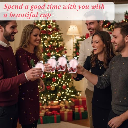 Acellegic 16–Piece Christmas Fillable Drink Balls Set with 9 oz Cups & Funnels – 5 oz Bubble Ornaments for Juices, Milk, Holiday Party Decorations
