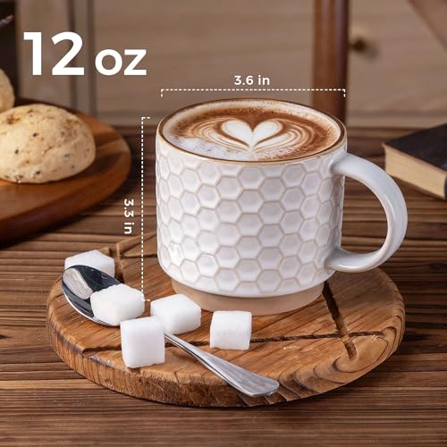 Off-White 12 OZ Stackable Ceramic Coffee Mugs Set of 4 | GBhome