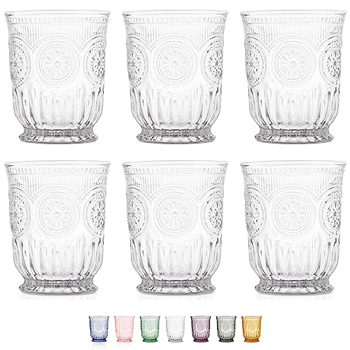 Yungala Clear Drinking Glasses Set of 6 - Vintage Hobnail 8 oz Small Glassware