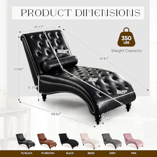 Modern Faux Leather Chaise Lounge Chair with Tufted Buttons and Pillow