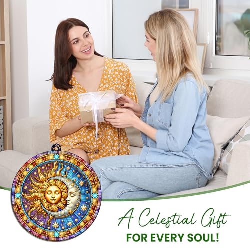 OASSIE Sun and Moon Suncatcher Decor - Double Layered Window Hanging, Celestial Boho Home Gift
