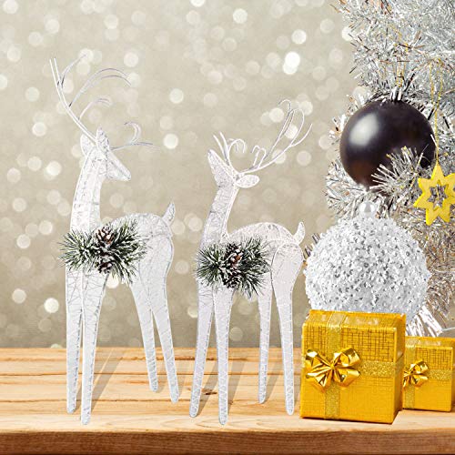 White Glitter Christmas Reindeer Figurines - 2-Piece Holiday Table Decor
