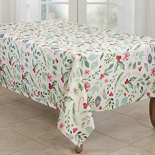 Christmas Foliage and Candy Canes Tablecloth 90x65 Inches Holiday Decor