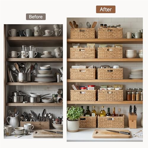 Large Woven Water Hyacinth Storage Basket with Built-in Handles