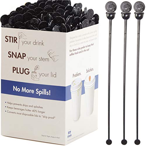 200 Pack Black Cafe-Grade BPA-Free Coffee Stoppers & Stirrer Paddles - 7 Inch Disposable Lid Plugs for Hot Drinks (Variation: 200 Pack / Black)