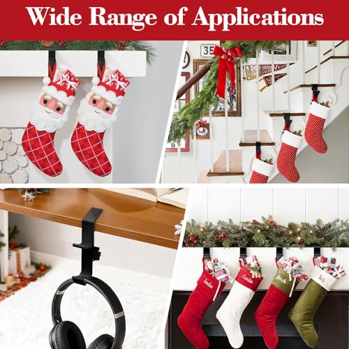 4-Pack Adjustable Metal Stocking and Garland Holders for Mantel (Black)