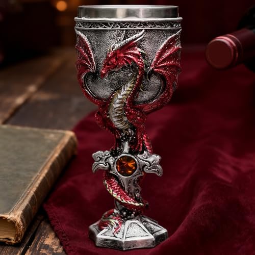 Medieval Dragon Wine Goblet with Stainless Steel Lining, 7oz Fantasy Chalice