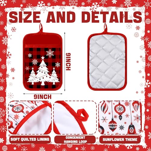 Jingmore 12 Pcs Christmas Pot Holders with Pocket – Classic Red Cotton Oven Mitts