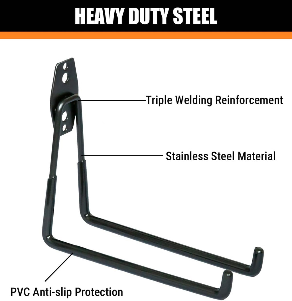 WMK Heavy Duty Garage Hooks - 6 Pack Wall Mount Storage for Bikes, Ladders & Tools | 100LB Capacity, PVC Coated (Black)