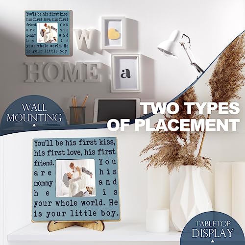 Boy Mom Picture Frame - Rustic Wooden 4x4 Photo Frame, Sentimental Gift for Mom