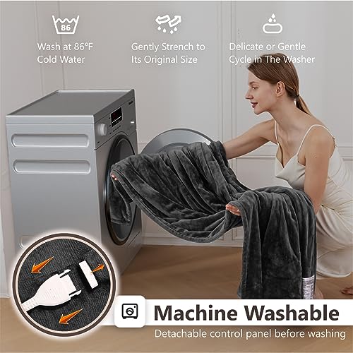 Electric Heated Blanket, Fast-Heating Flannel Throw, 72"x84", 10 Settings, Auto Shut Off - Grey