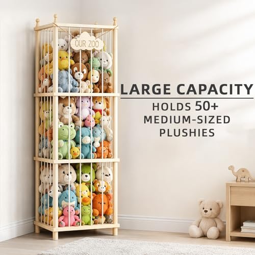 Wooden Stuffed Animal Storage Zoo - 54" Plush Toy Organizer Tower