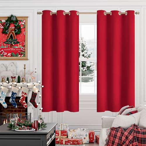 Red Blackout Curtains 63 Inch, Room Darkening Drapes - 2 Panels