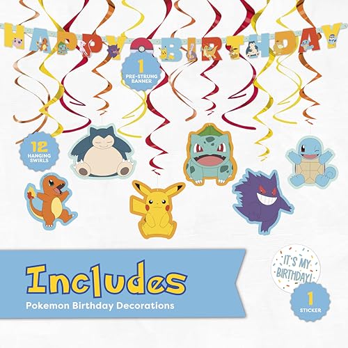 Pokemon Birthday Decorations Party Supplies - Banner & Swirls Kit