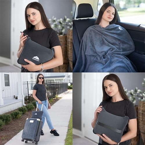 2-in-1 Travel Blanket Pillow - Soft, Compact, Lightweight Gray
