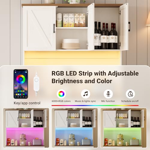 71-Inch Kitchen Pantry Cabinet with LED Lighting, Outlets, and USB Ports
