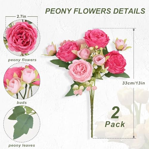 2-Pack Mixed Pink Artificial Silk Peony Bouquets for Home & Wedding Decor
