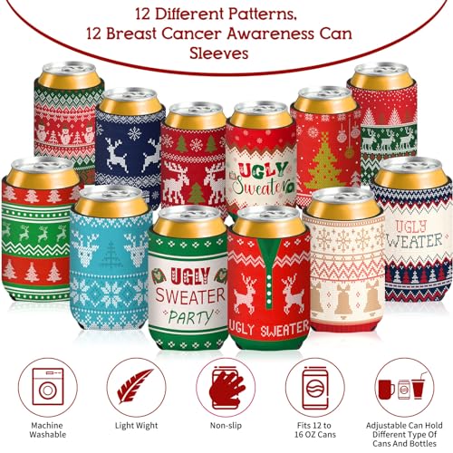 Tiamon 12 Pack Christmas Ugly Sweater Can Coolers - 12oz Party Sleeves