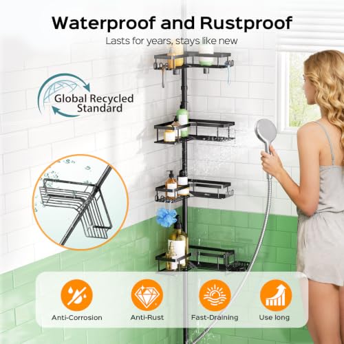 Tension Pole Shower Caddy 4-Tier Corner Bathroom Organizer Rack