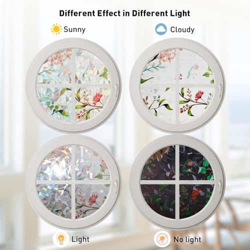 Floral Decorative Window Privacy Film - 3D Static Cling, UV Protection