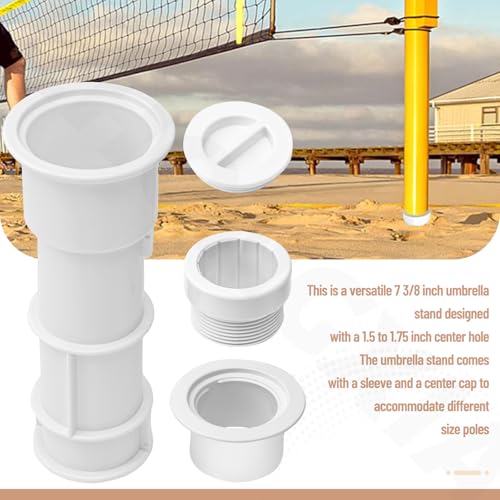 Adjustable Pool Umbrella Stand with Sleeve for Decks and Floors, White
