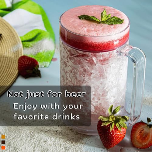 Double Wall Insulated Freezer Beer Mugs, 16 oz Cooling Gel Glasses - 2 Pack
