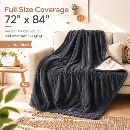 Electric Heated Blanket - Flannel & Sherpa, 72x84 in, 9 Heat Settings