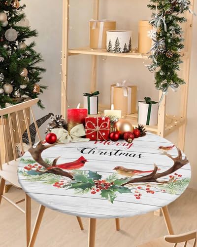 Fitted Round Tablecloth Waterproof Elastic Edge Cover for Kitchen & Indoor Use - 55-60in
