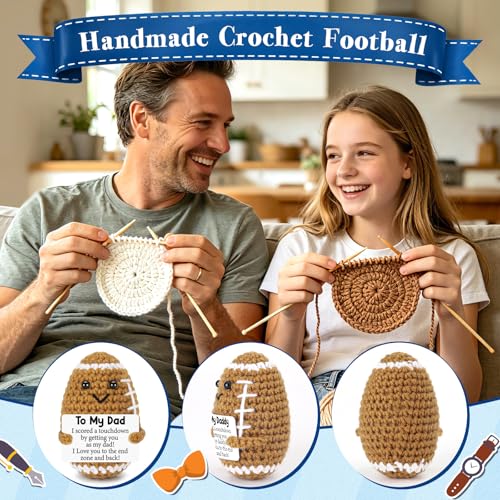 Dad Gifts from Daughter Son Wife - Handmade Crochet Dad Christmas Birthday Keepsake - Funny Unique Football Doll for Fathers Day
